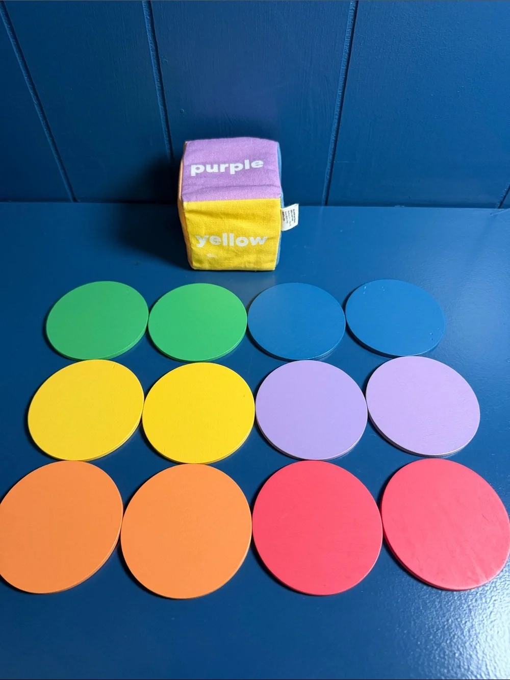 Colorful Party Game Tokens and Learning Cube - Purple & Yellow